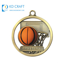 Made in china high quality custom metal brass 3d circle shaped hollow out sport basketball medal